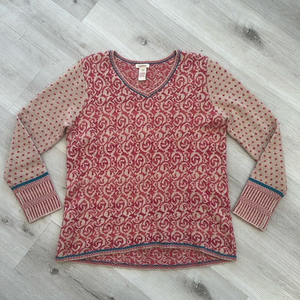 Sundance Pink and Tan Wool Blend Sweater